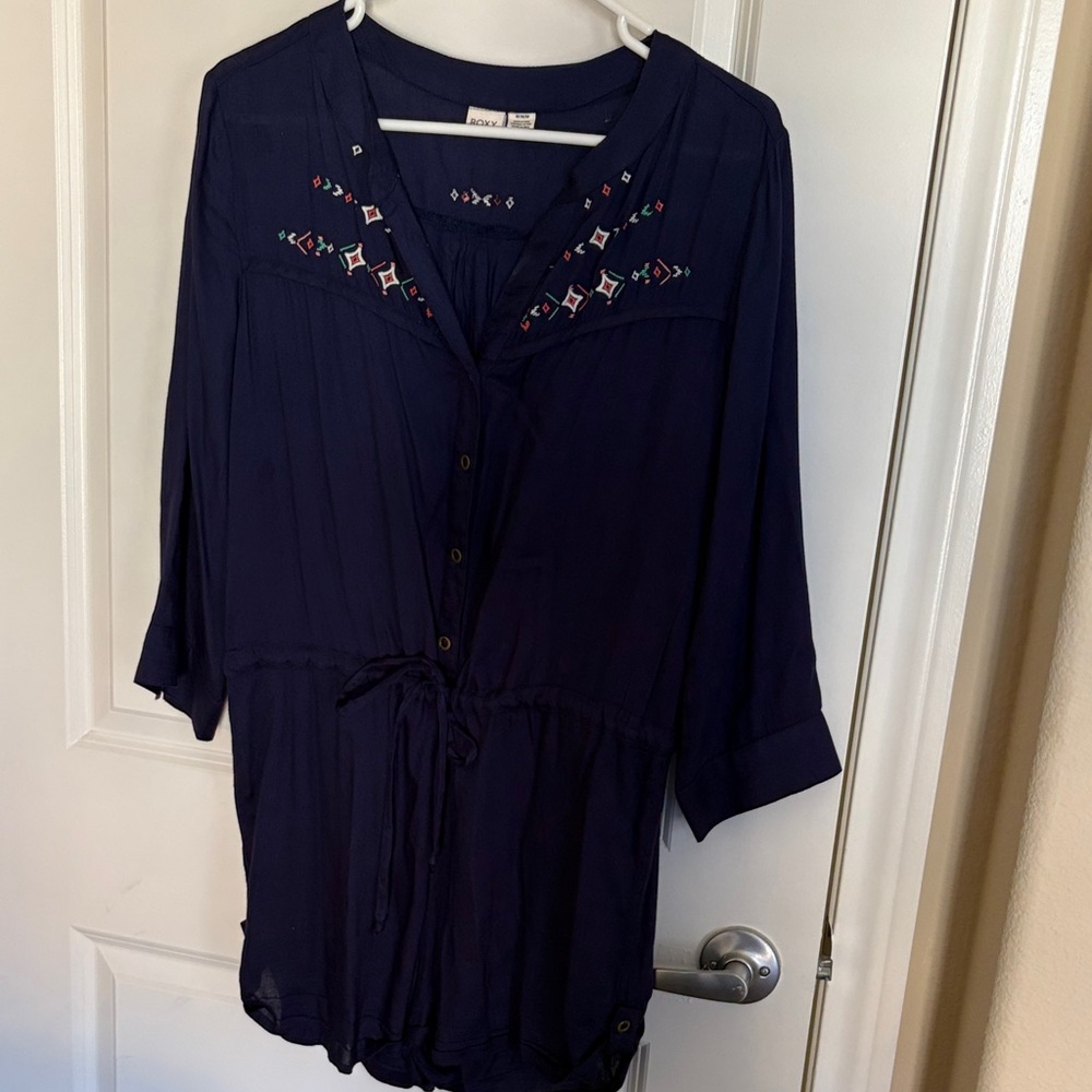 Roxy Navy Embroidered Jumpsuit